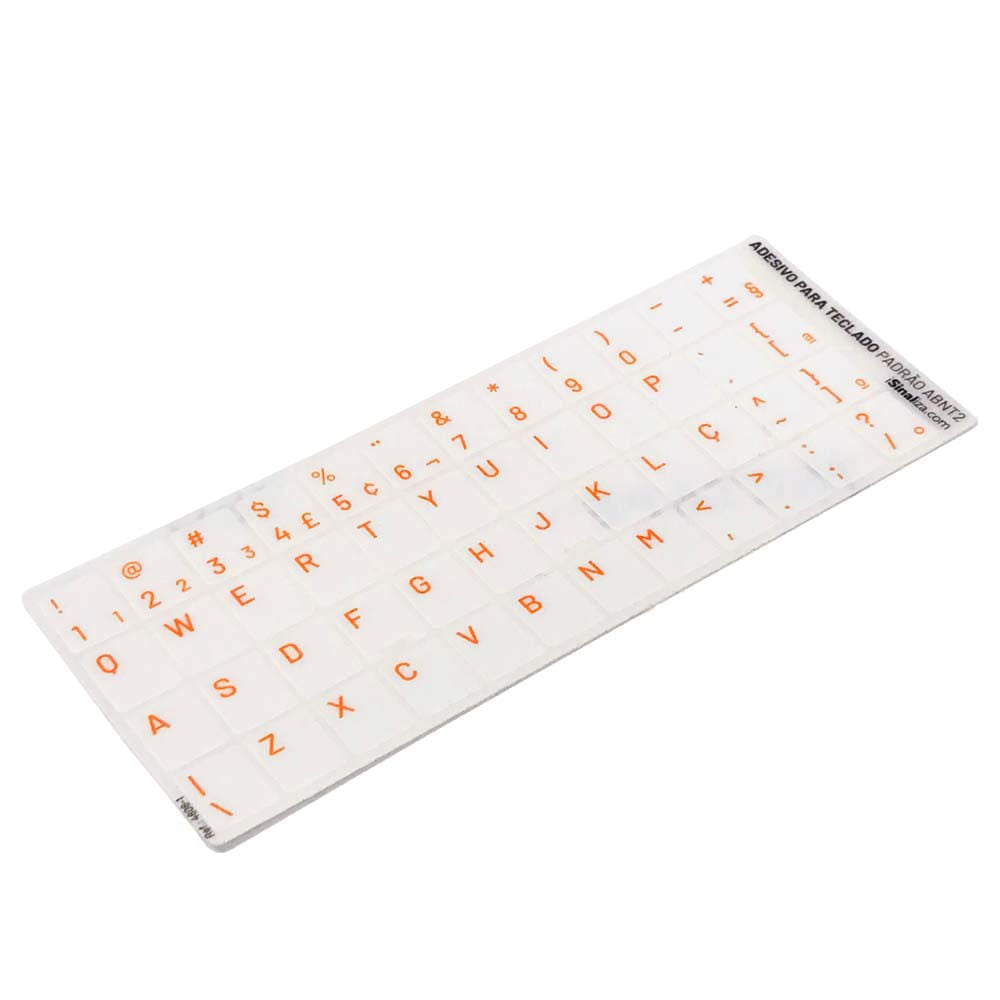 Adesivo Português Teclado Padrão ABNT2 - Cor Branco e Laranja