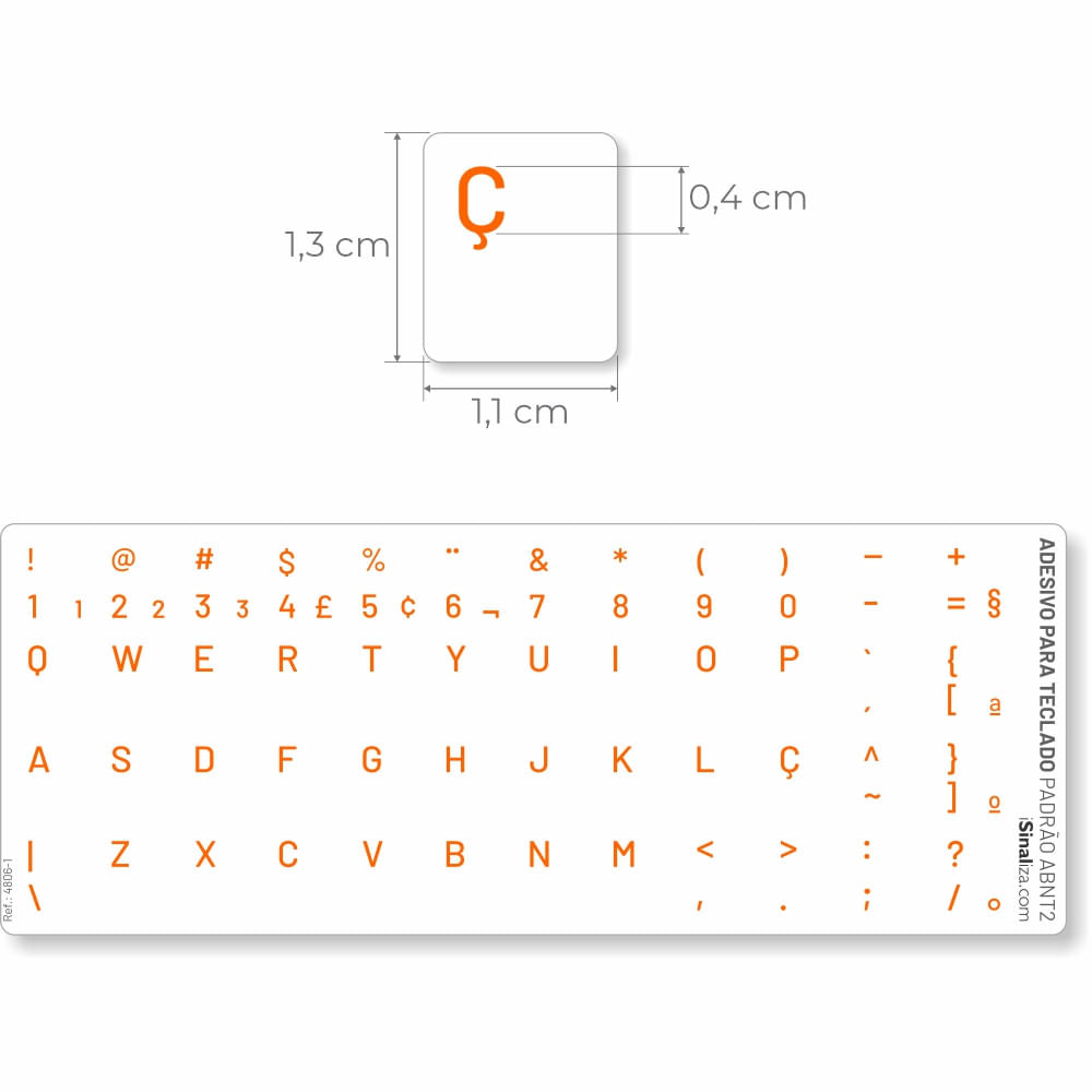 Adesivo Português Teclado Padrão ABNT2 - Cor Branco e Laranja