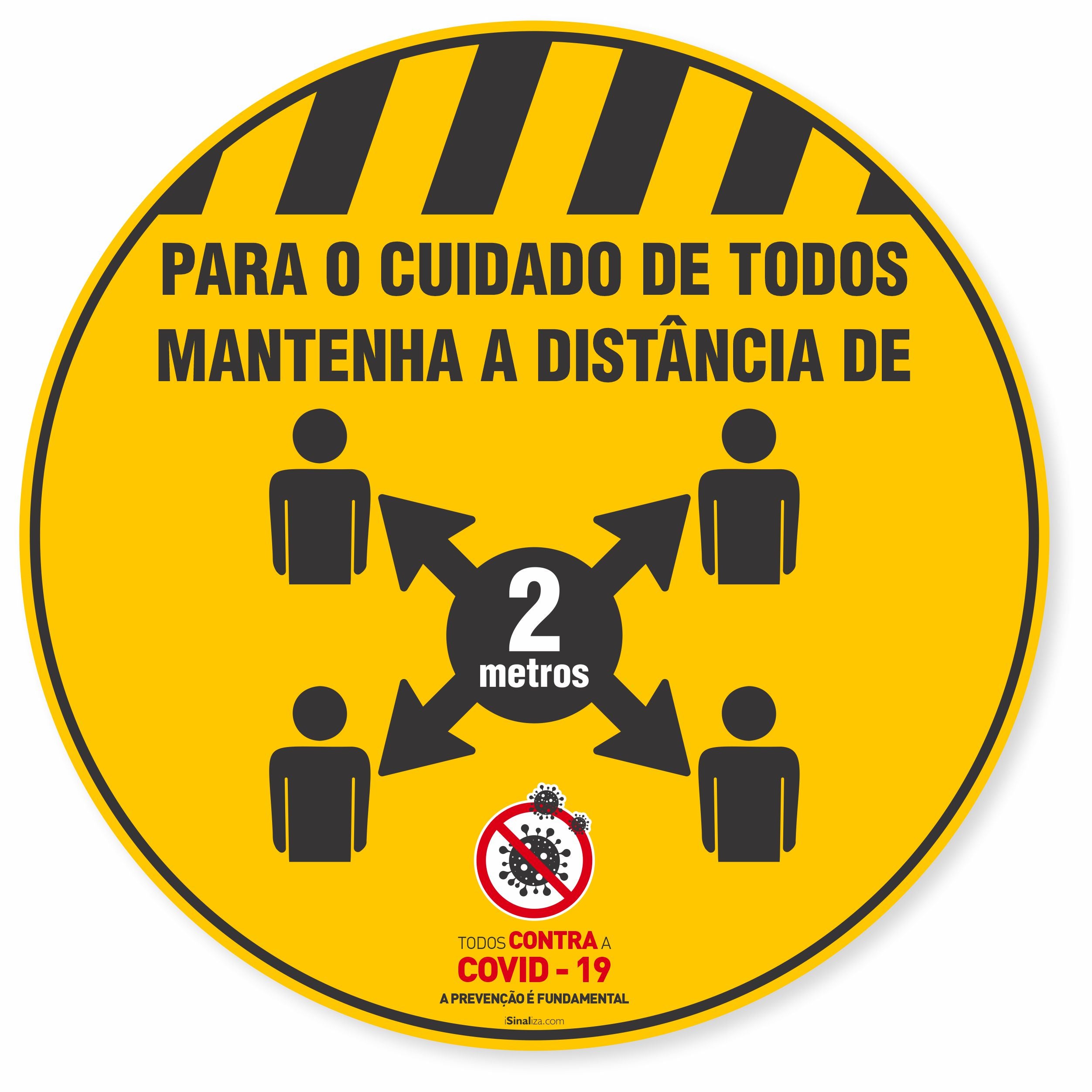 Adesivo De Piso Para O Cuidado De Todos Distância De 2 Metros Amarelo - 20x20cm (6 und)