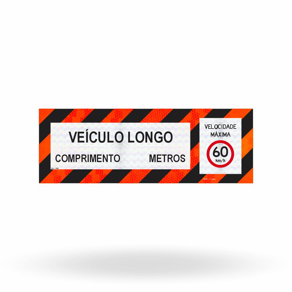 Faixa Adesiva Refletivo Traseiro "Veículo Longo - Comprimento Excedente e Velocidade" CONTRAN 882 (2,30 x 0,80 m)