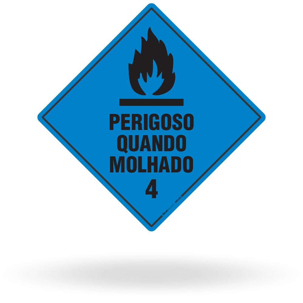 Placa Rótulo de Risco - Classe 4 - Perigoso Quando Molhado - 30x30 cm