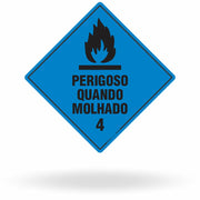 Placa Rótulo de Risco - Classe 4 - Perigoso Quando Molhado - 30x30 cm