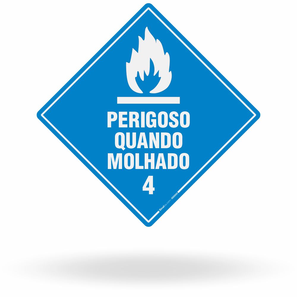 Placa Rótulo de Risco - Classe 4 - Perigoso Quando Molhado - 30x30 cm