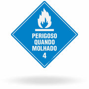 Placa Rótulo de Risco - Classe 4 - Perigoso Quando Molhado - 30x30 cm