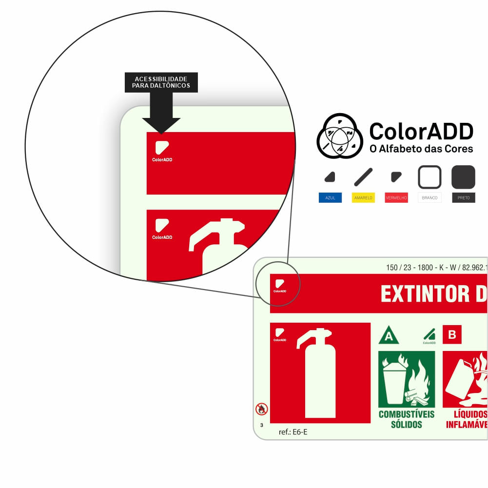 Placa "Extintor Espuma" Fotoluminescente E6-E com ColorAdd