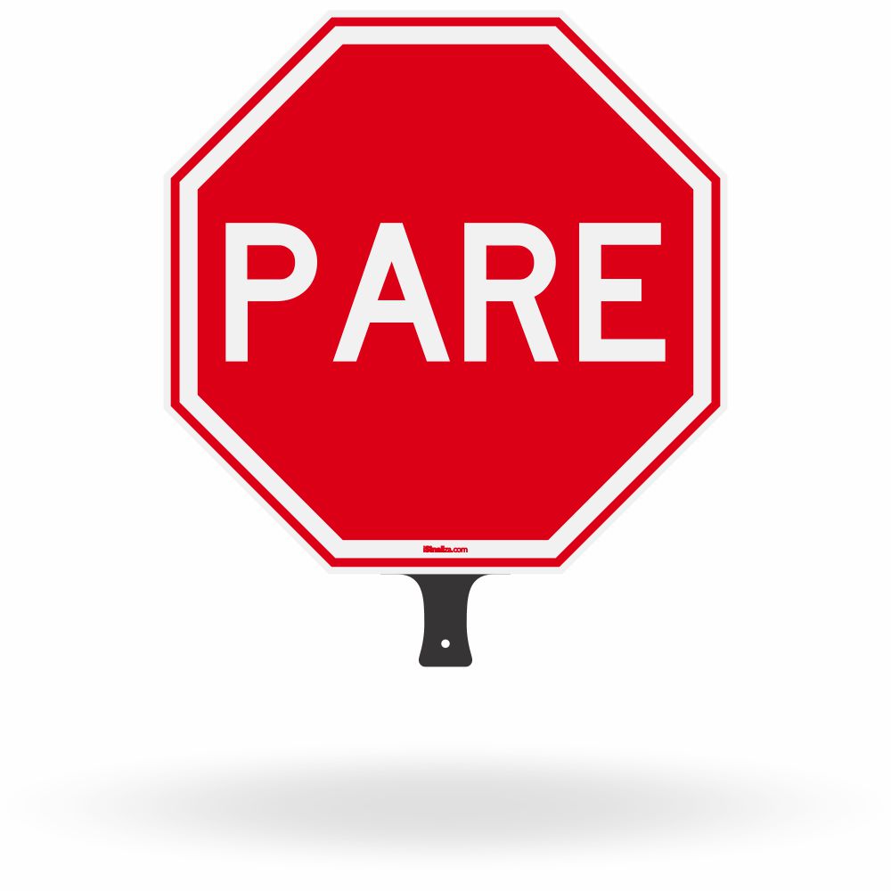 Placa de Sinalização Manual "Pare e Siga" Dupla Face - 40x40cm