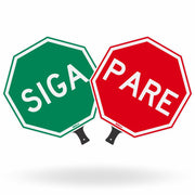 Placa de Sinalização Manual "Pare e Siga" Dupla Face - 40x40cm