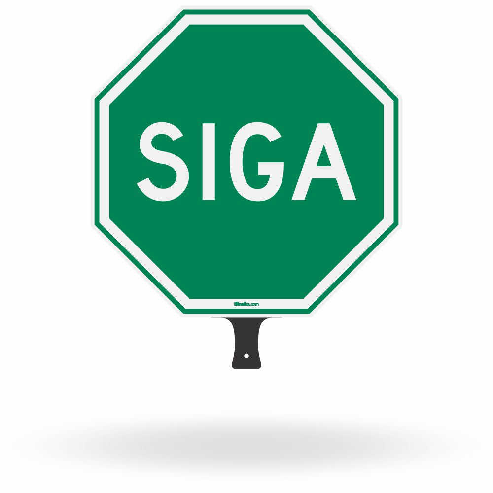 Placa de Sinalização Manual "Pare e Siga" Dupla Face - 40x40cm