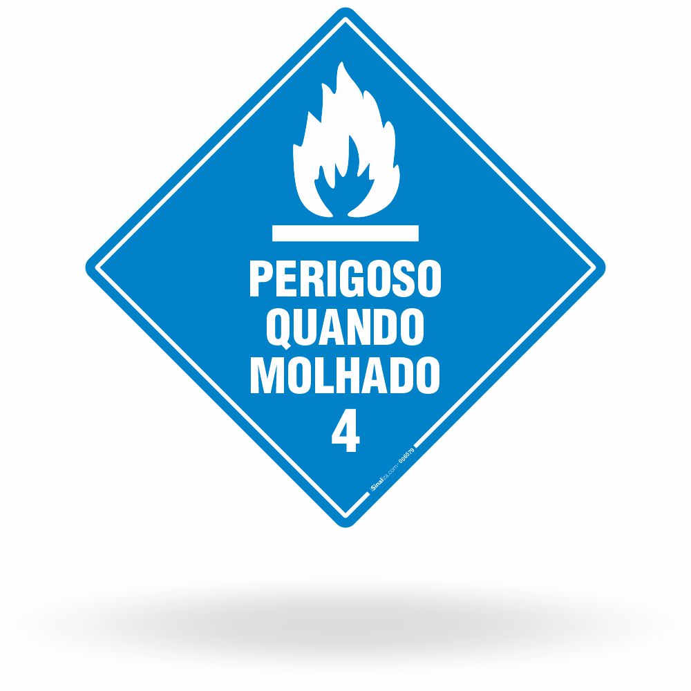Placa Rótulo de Risco - Classe 4 - Perigoso Quando Molhado - 30x30 cm