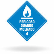 Placa Rótulo de Risco - Classe 4 - Perigoso Quando Molhado - 30x30 cm