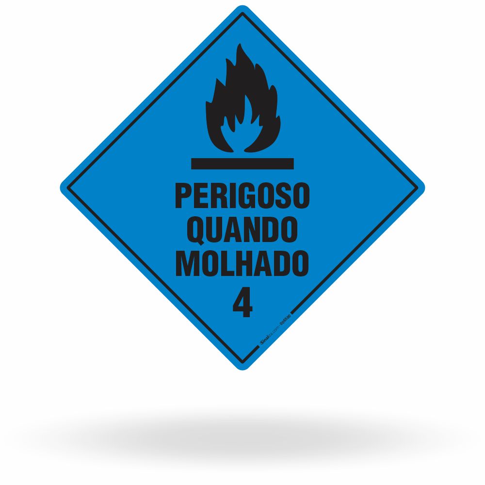 Placa Rótulo de Risco - Classe 4 - Perigoso Quando Molhado - 30x30 cm