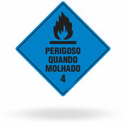 Placa Rótulo de Risco - Classe 4 - Perigoso Quando Molhado - 30x30 cm