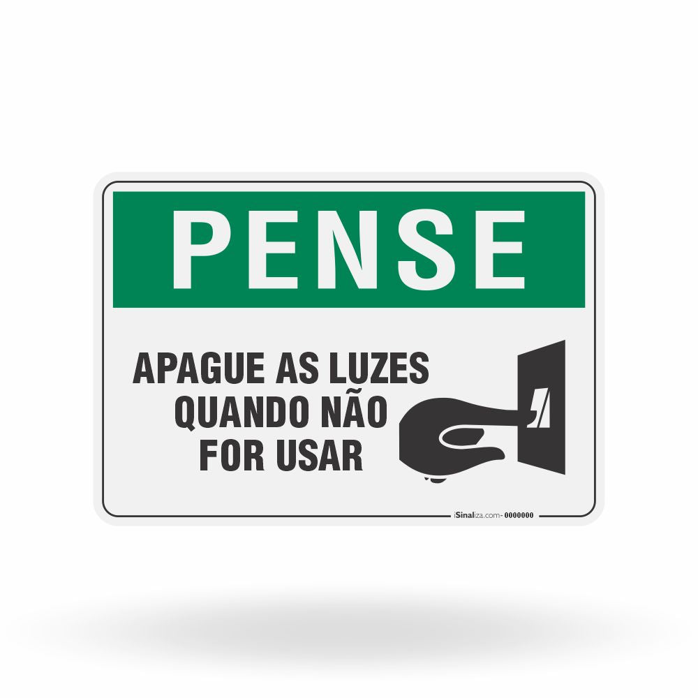 Placa Pense - Apague as Luzes Quando Não for Usar