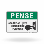 Placa Pense - Apague as Luzes Quando Não for Usar