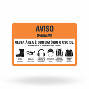 Placa Aviso (Warning) EPIs - Obrigatório o Uso (PVC 3mm/30x45/Furos)