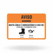 Placa Aviso (Warning) EPIs - Botas e Óculos (PVC 3mm/30x45/Furos)