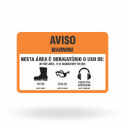 Placa Aviso (Warning) EPIs - Botas, Óculos e Protetor (PVC 3mm/30x45/Furos)