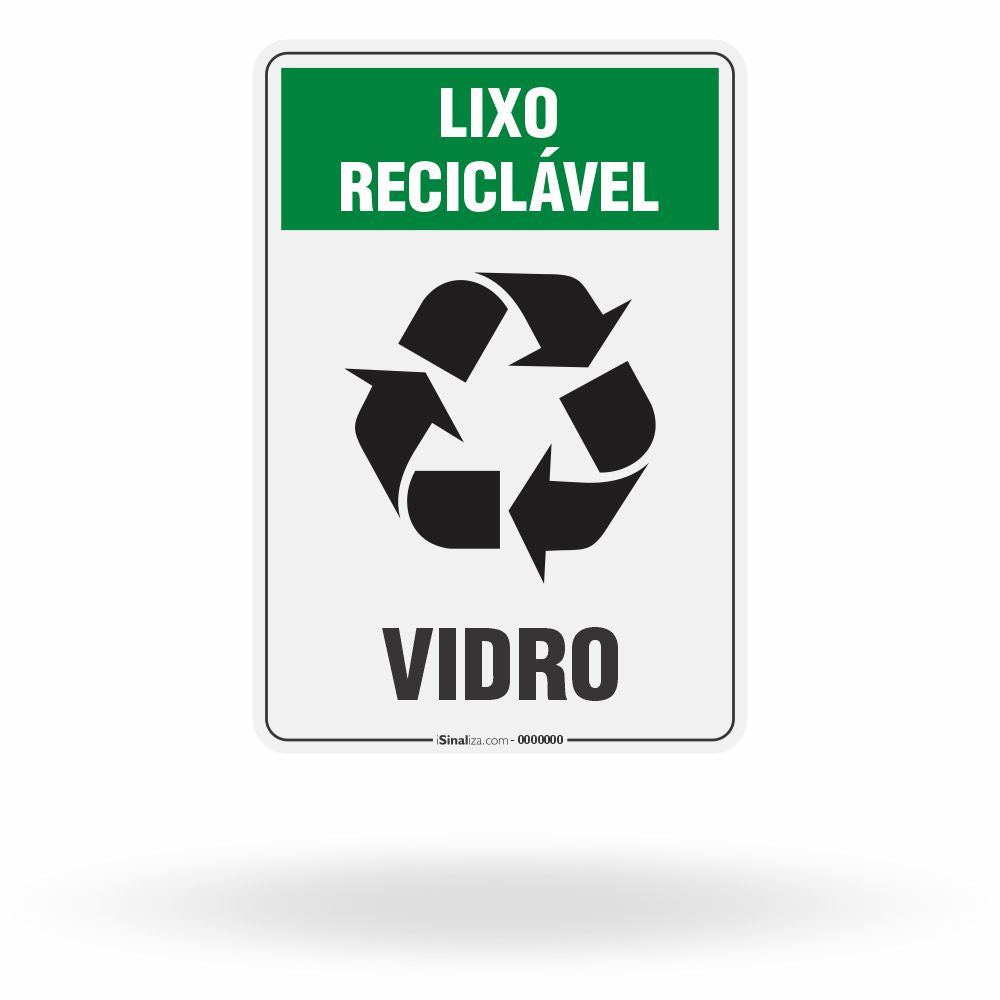 Placa Lixo Reciclável - Símbolo Universal Vertical (Vidro)