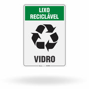 Placa Lixo Reciclável - Símbolo Universal Vertical (Vidro)