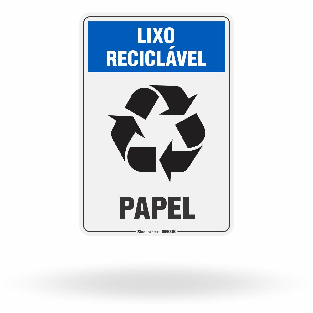 Placa Lixo Reciclável - Símbolo Universal Vertical (Papel)
