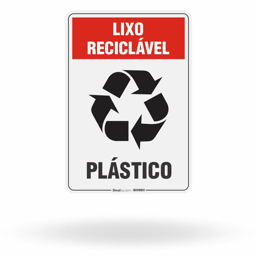 Placa Lixo Reciclável - Símbolo Universal Vertical (Plástico)
