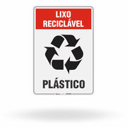 Placa Lixo Reciclável - Símbolo Universal Vertical (Plástico)