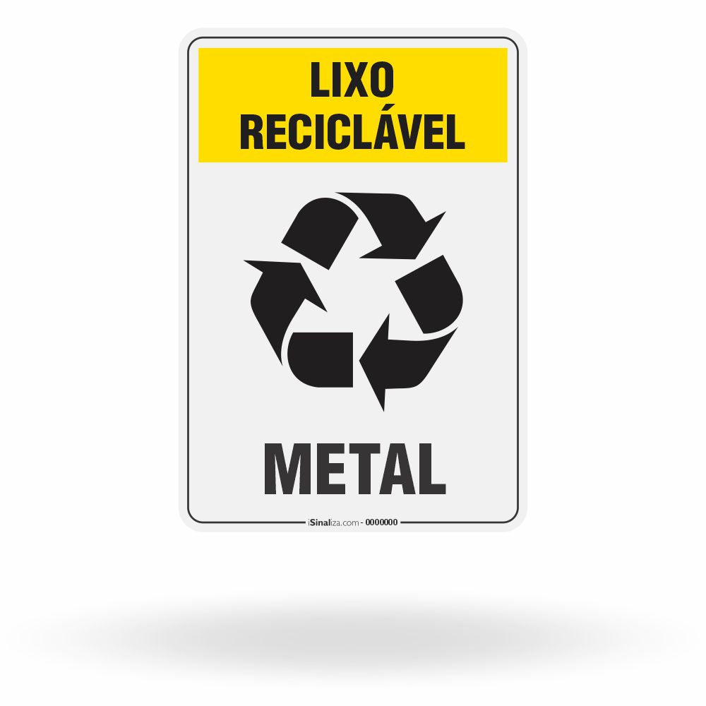Placa Lixo Reciclável - Símbolo Universal Vertical (Metal)