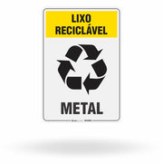 Placa Lixo Reciclável - Símbolo Universal Vertical (Metal)