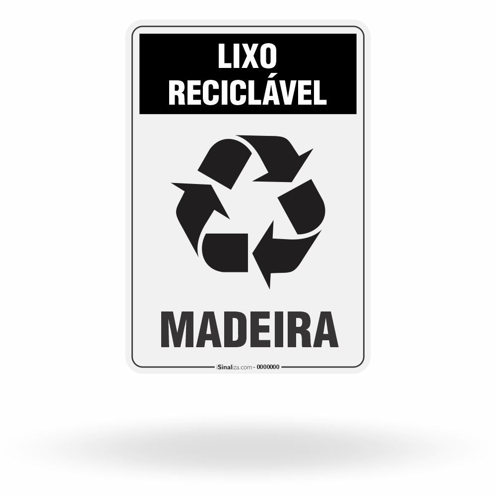 Placa Lixo Reciclável - Símbolo Universal Vertical (Madeira)