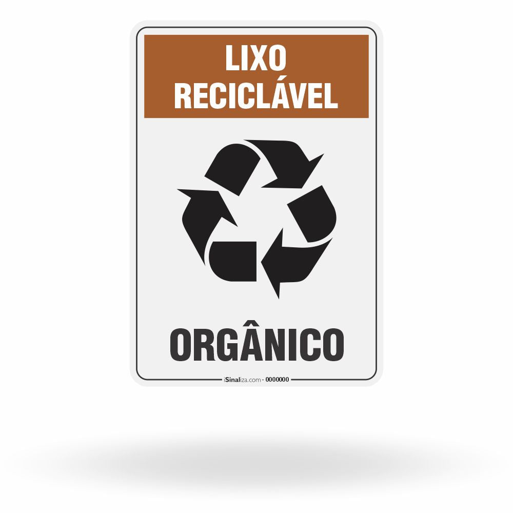 Placa Lixo Reciclável - Símbolo Universal Vertical (Orgânico)