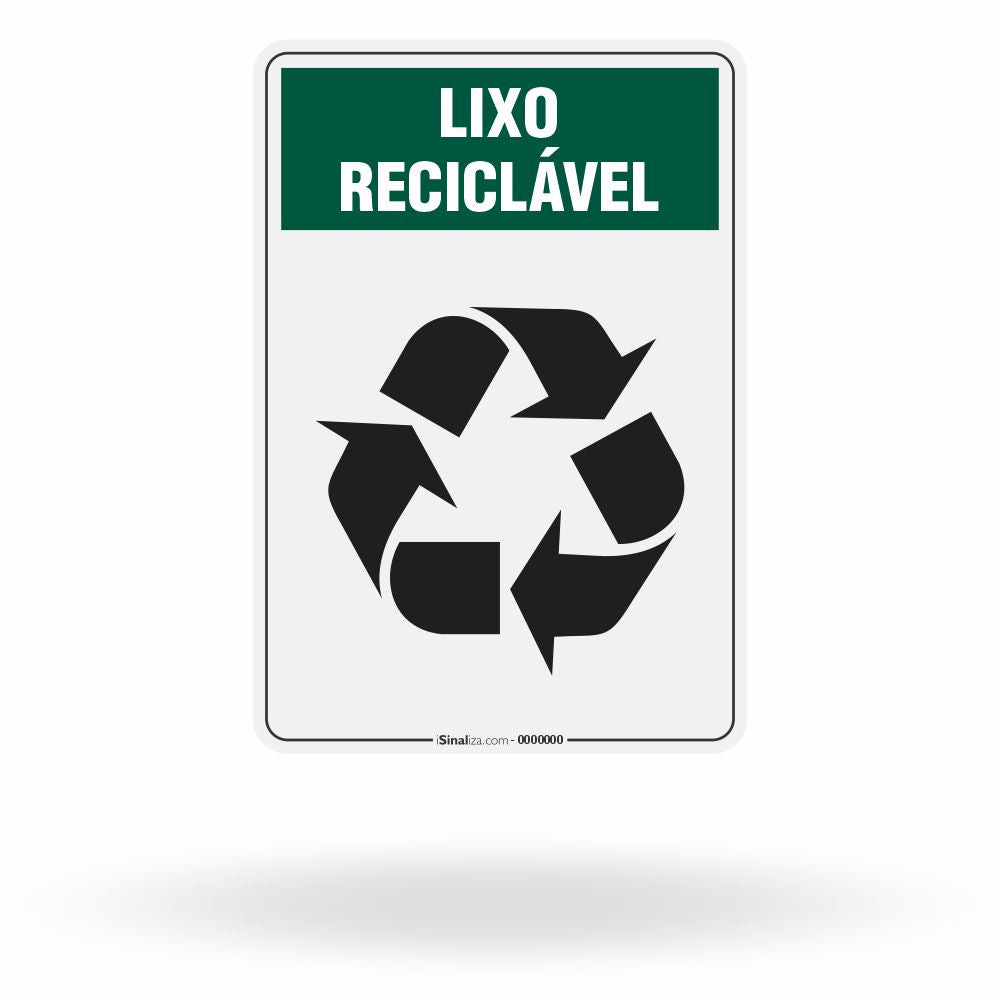 Placa Lixo Reciclável - Símbolo Universal Vertical