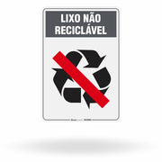 Placa Lixo Não Reciclável - Símbolo Universal Vertical