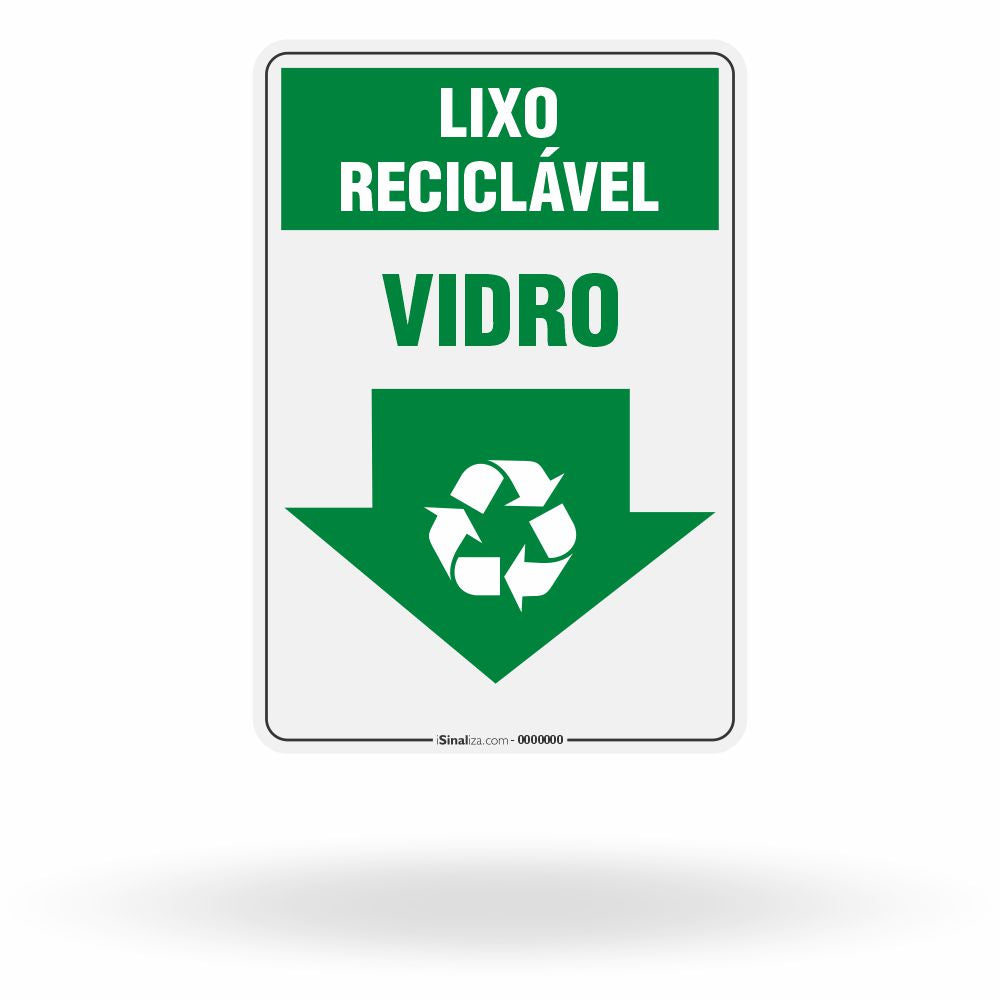 Placa Lixo Reciclável - Seta Vertical (Vidro)