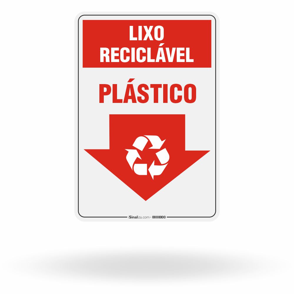 Placa Lixo Reciclável - Seta Vertical (Plástico)
