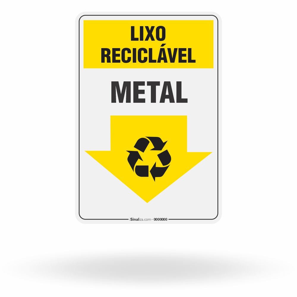 Placa Lixo Reciclável - Seta Vertical (Metal)