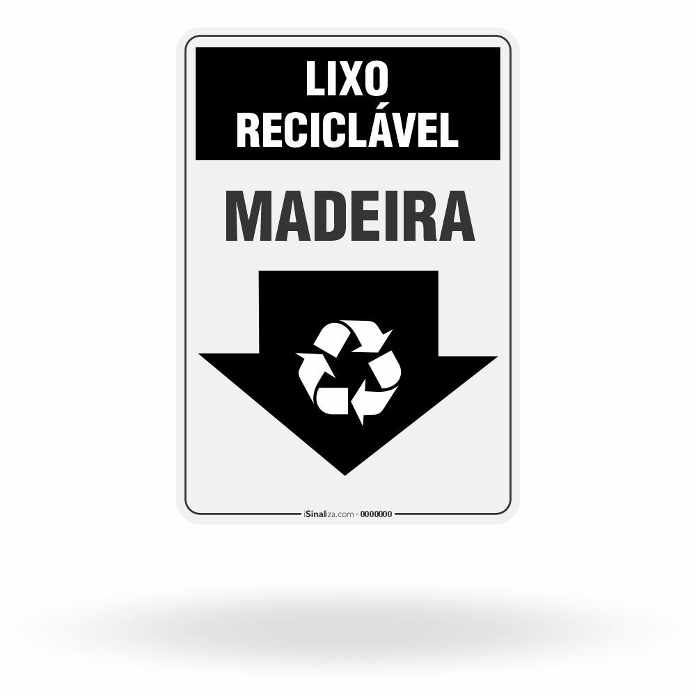 Placa Lixo Reciclável - Seta Vertical (Madeira)