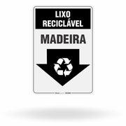 Placa Lixo Reciclável - Seta Vertical (Madeira)