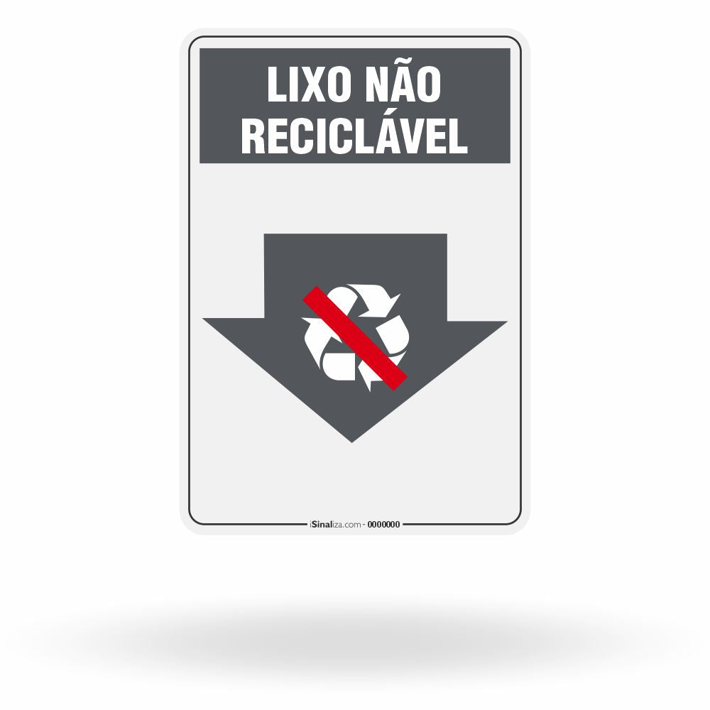 Placa Lixo Não Reciclável - Seta Vertical