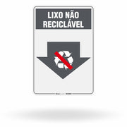 Placa Lixo Não Reciclável - Seta Vertical