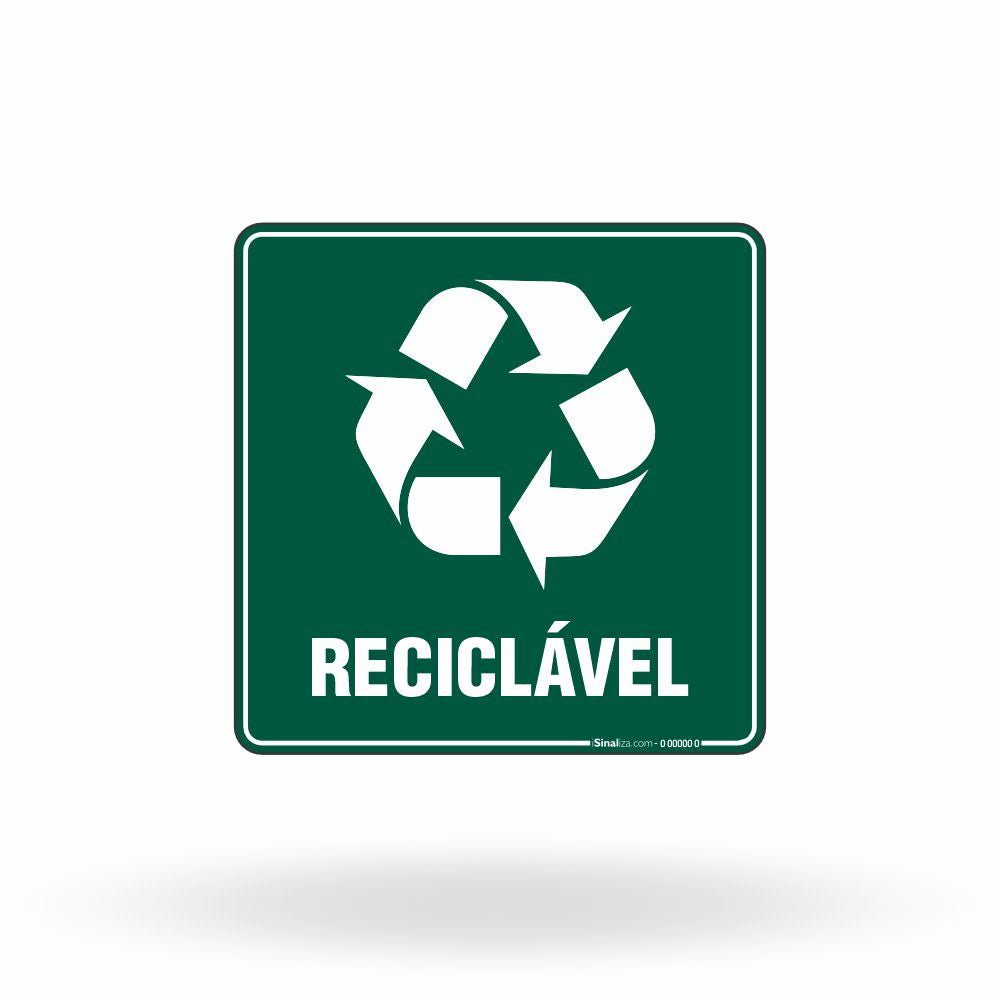 Placa Lixo Reciclável - Símbolo Universal (Reciclável)