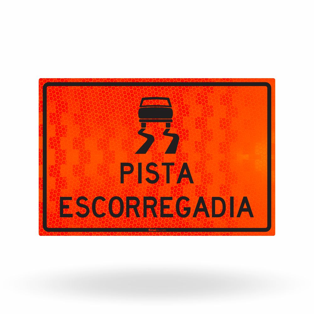 Placa de Obra Refletiva Pista Escorregadia 120x80 cm