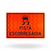 Placa de Obra Refletiva Pista Escorregadia 120x80 cm
