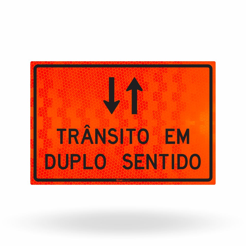 Placa de Obra Refletiva Trânsito em Duplo Sentido 120x80 cm