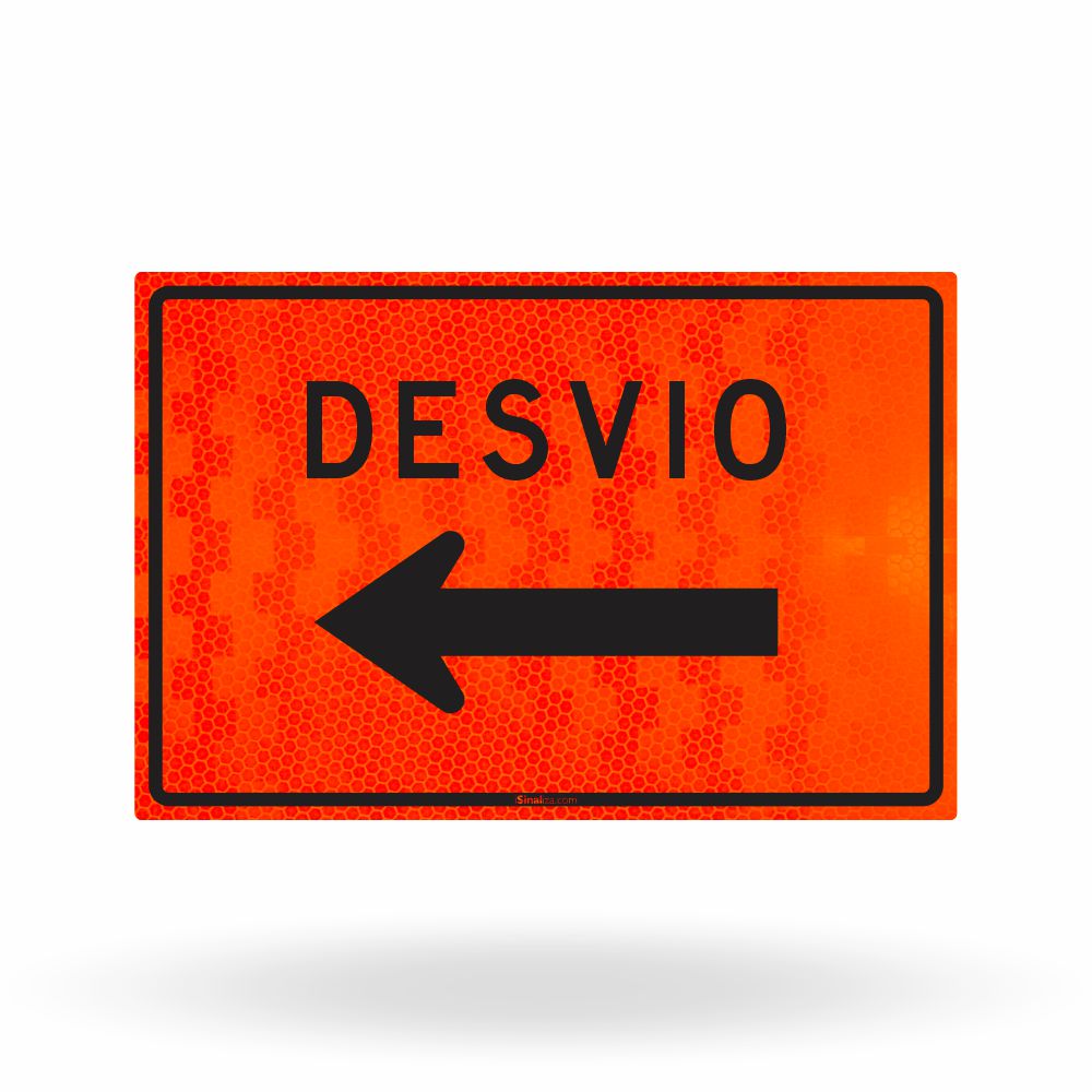 Placa de Obra Refletiva Desvio Esquerda 120x80 cm