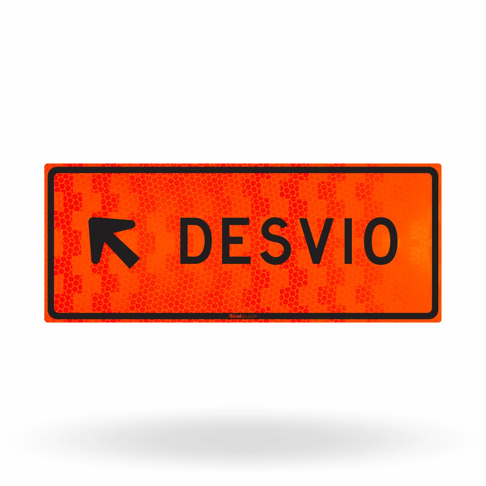 Placa de Obra Refletiva Tipo I Desvio à Esquerda Diagonal 100x40 cm