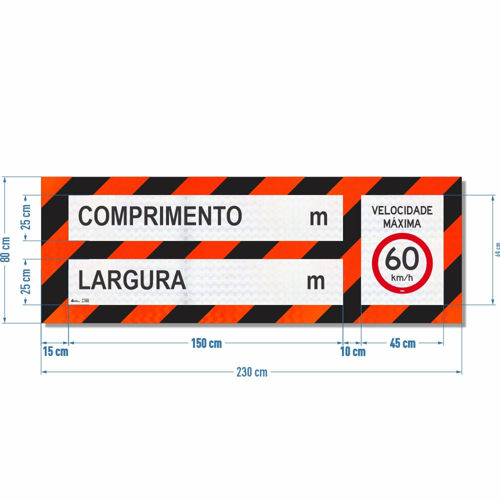 Faixa Adesiva Refletivo Traseiro Completo "Veículo Longo - Largura, Comprimento e Velocidade" CONTRAN 882 (2,30 x 0,80 m) (Cópia)