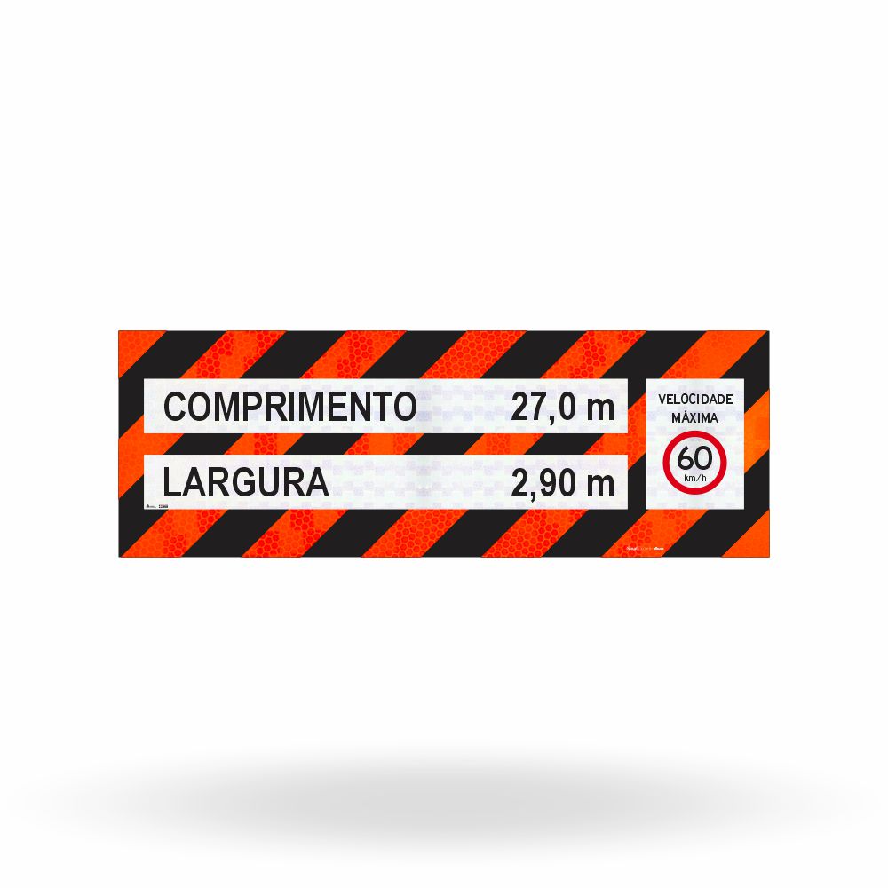 Faixa Adesiva Refletivo Traseiro Completo "Veículo Longo - Largura, Comprimento e Velocidade" CONTRAN 882 (2,30 x 0,80 m) (Cópia)