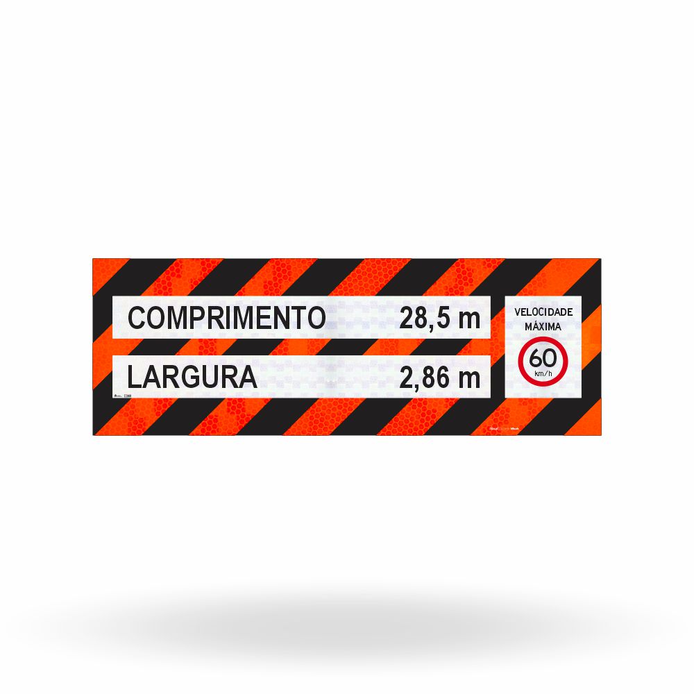 Faixa Adesiva Refletivo Traseiro Completo "Veículo Longo - Largura, Comprimento e Velocidade" CONTRAN 882 (2,30 x 0,80 m) (Cópia)
