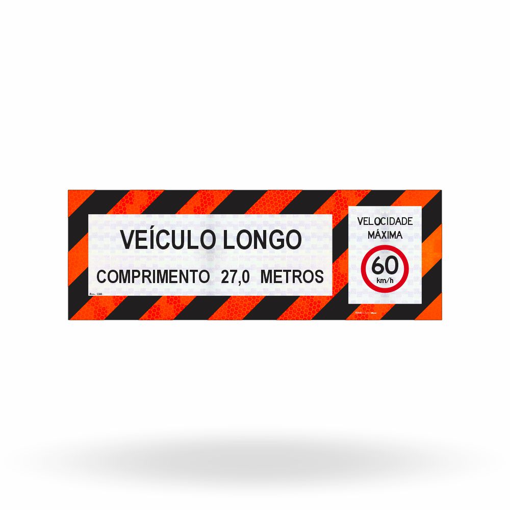 Faixa Adesiva Refletivo Traseiro "Veículo Longo - Comprimento Excedente e Velocidade" CONTRAN 882 (2,30 x 0,80 m)