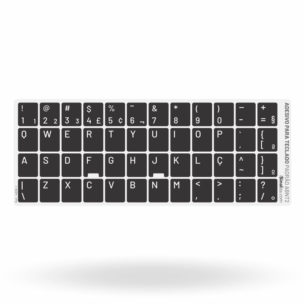 Adesivo Português Teclado Padrão ABNT2 - Cor Preto e Branco